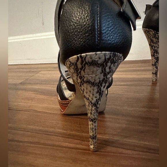 Colin Stuart Stacked Leather Faux Snakeskin High Heel Pumps Size 7 - Picture 8 of 9